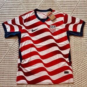 Nike USA Wavy Red & White Soccer Jersey with Navy Accents